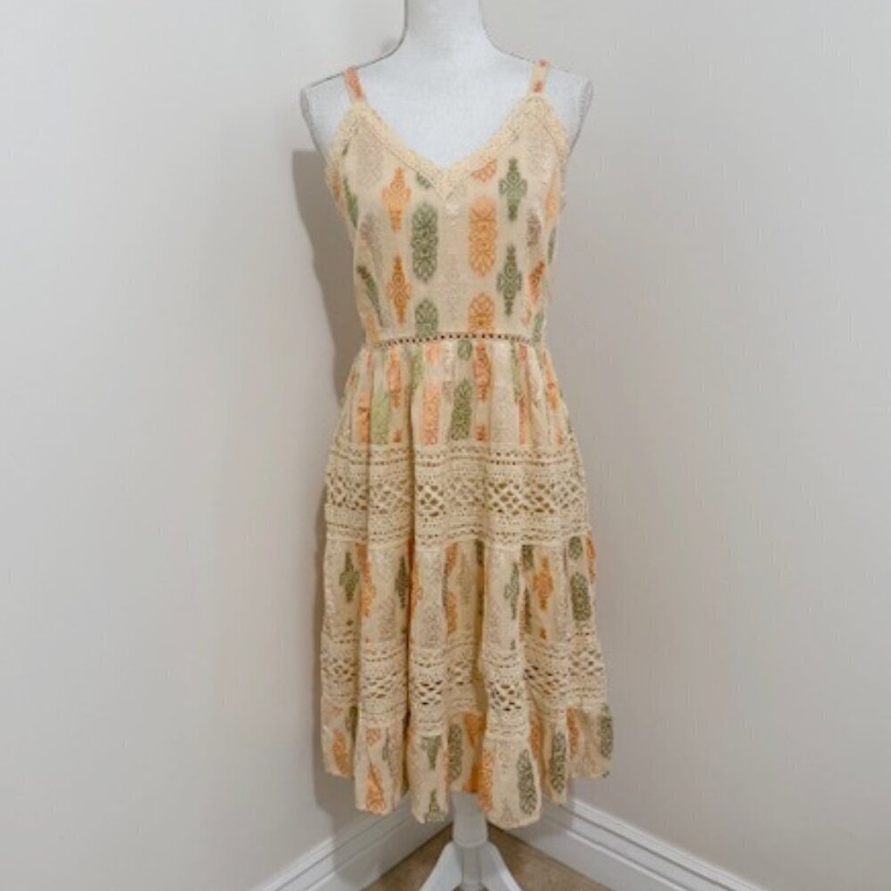 Me 2 Magic Anthropologie Orange & Green Floral Sleeveless Sundress Size XL